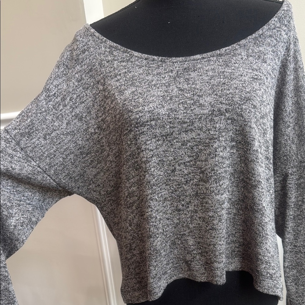 h.i.p. Gray Off-the-Shoulder Sweater with Cropped Hem